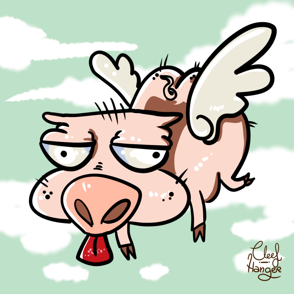 Cerdo rosado culon volador sacando la lengua.